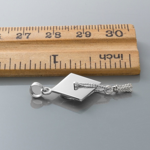 Sterling Silver Graduation Cap Charm Necklace - Picture 3 of 5
